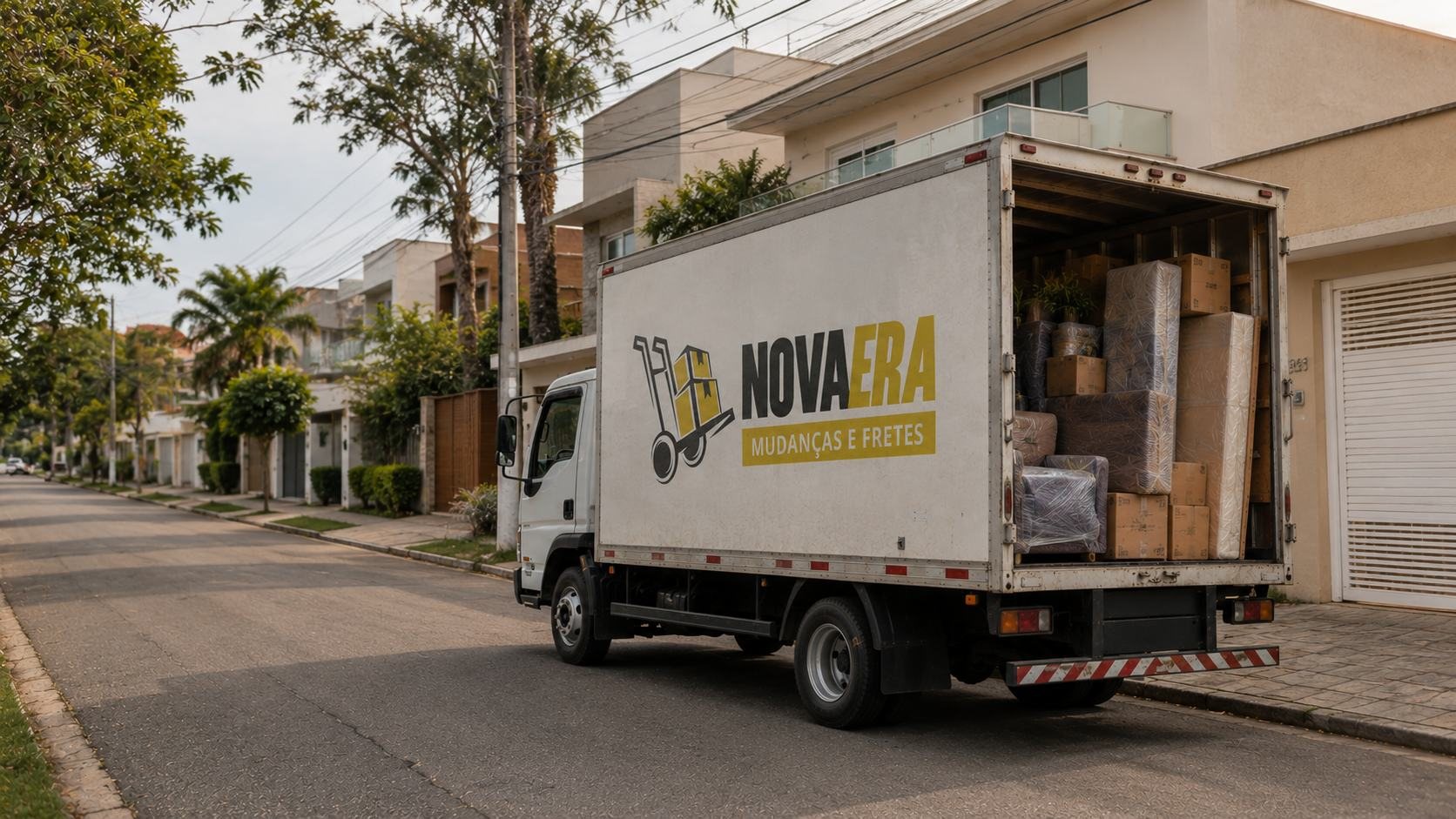 Caminhão Nova Era Mudanças e Fretes carregado para mudança